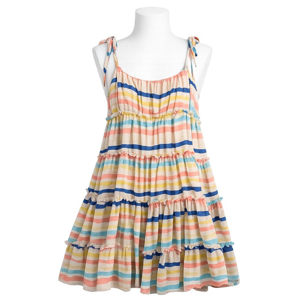 Buddy Love Riley Tiered Mini Dress Rainbow Stripe Tie Strap - Size L